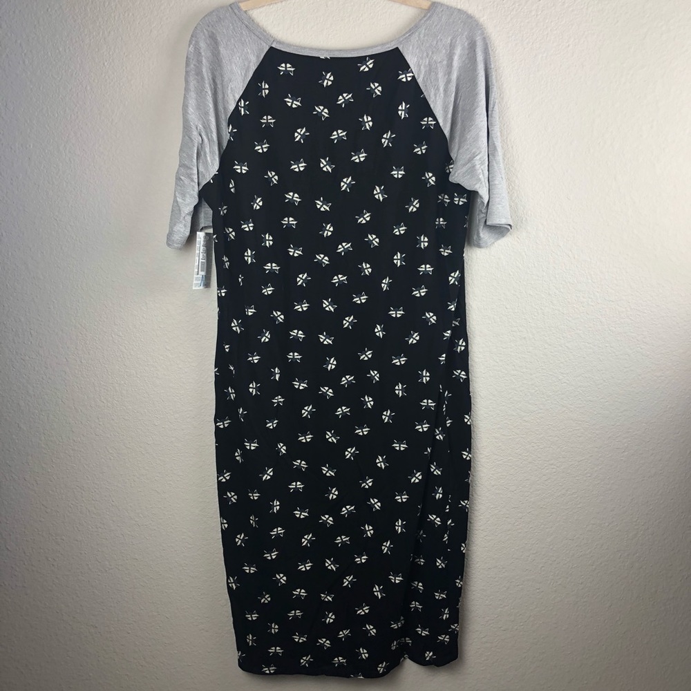 NWT LuLaRoe Black Gray Raccoon Print Julia Dress - Picture 2 of 5